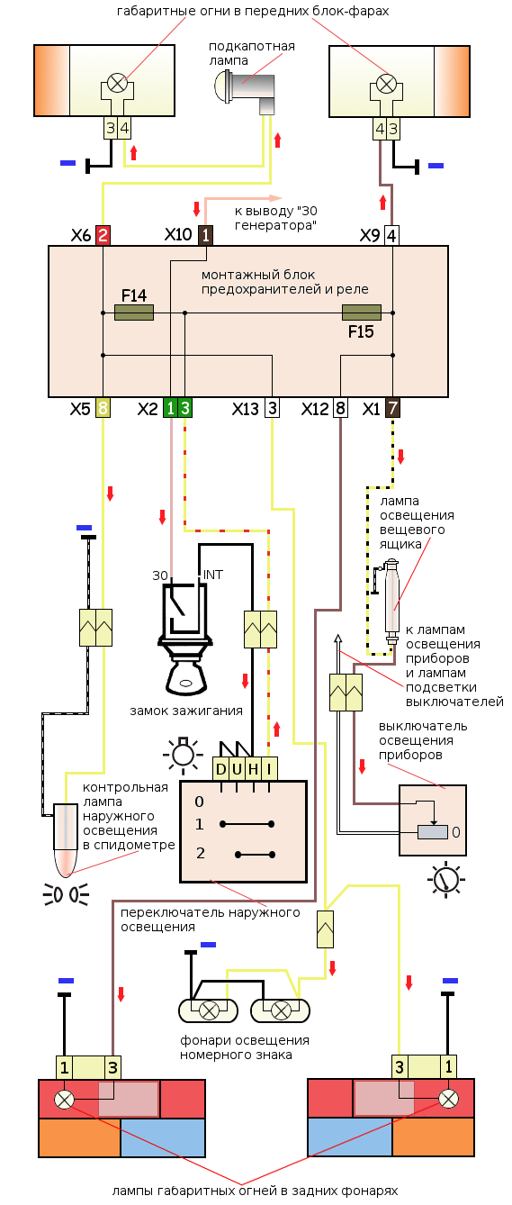 схема подключения габаритов ВАЗ 2107